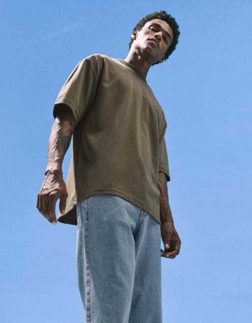 ASOS DESIGN – breatheMAX™ – Kakigrön, kraftig t-shirt i oversize av bomullsmix , 2 av 5