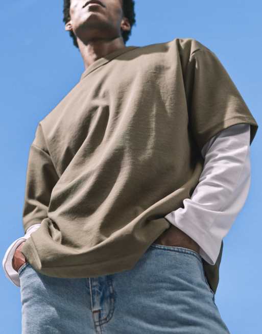 ASOS DESIGN – breatheMAX™ – Kakigrön, kraftig t-shirt i oversize av bomullsmix , 3 av 5