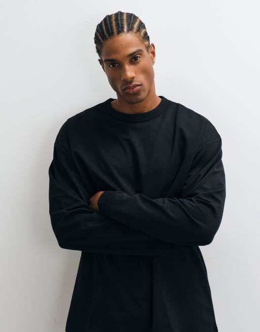 ASOS DESIGN - BreatheMAX™ - Kraftig og oversized sort T-shirt med lange ærmer i bomuldsblanding, 3 af 5