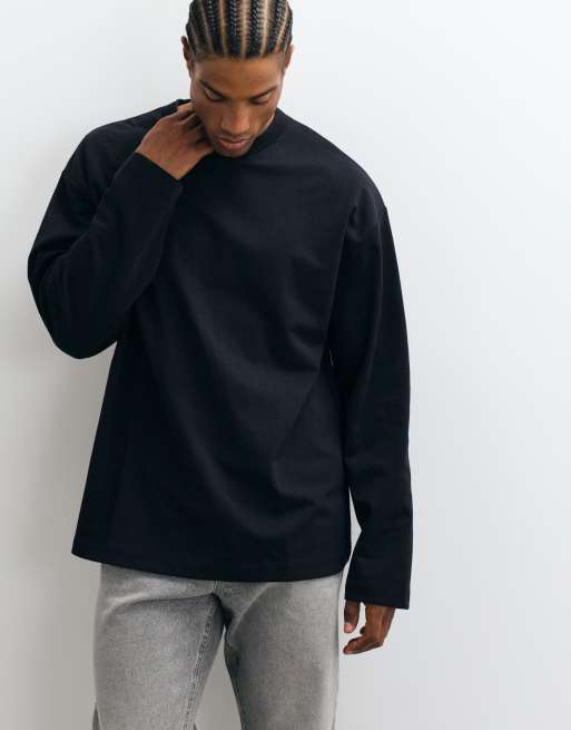 ASOS DESIGN - BreatheMAX™ - Kraftig og oversized sort T-shirt med lange ærmer i bomuldsblanding, 5 af 5