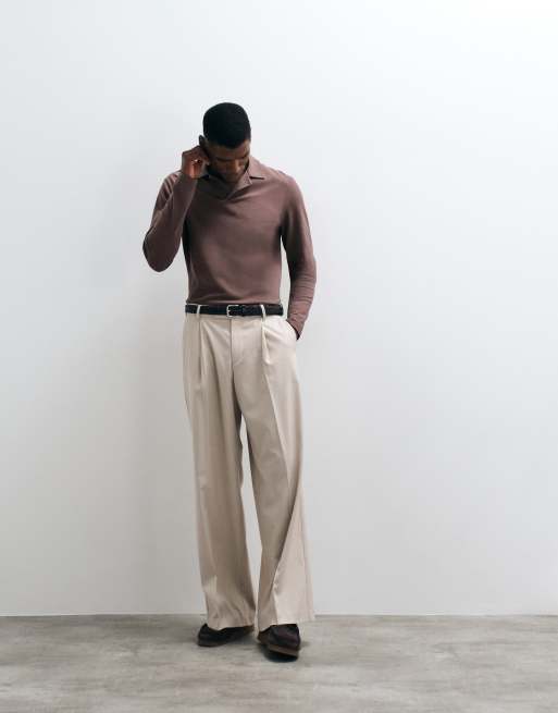 ASOS DESIGN breatheMAX Lite long sleeve revere polo in brown pique, 4 of 5