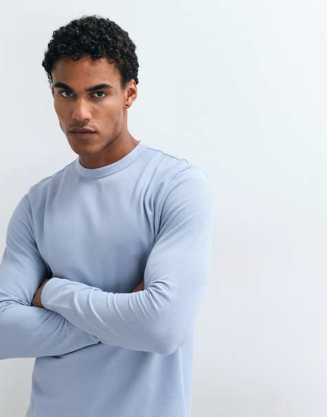 ASOS DESIGN breatheMAX™ Lite regular fit long sleeve t-shirt in blue pique  - view 1
