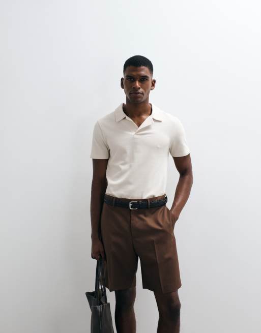 ASOS DESIGN breatheMAX™ Lite regular fit revere polo in beige pique , 2 of 5
