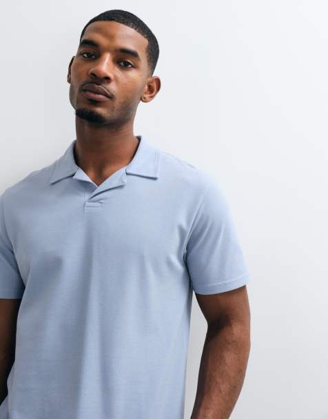ASOS DESIGN breatheMAX™ Lite regular fit revere polo in blue pique - view 1