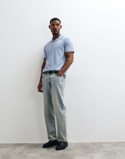 ASOS DESIGN breatheMAX™ Lite regular fit revere polo in blue pique , 2 of 5