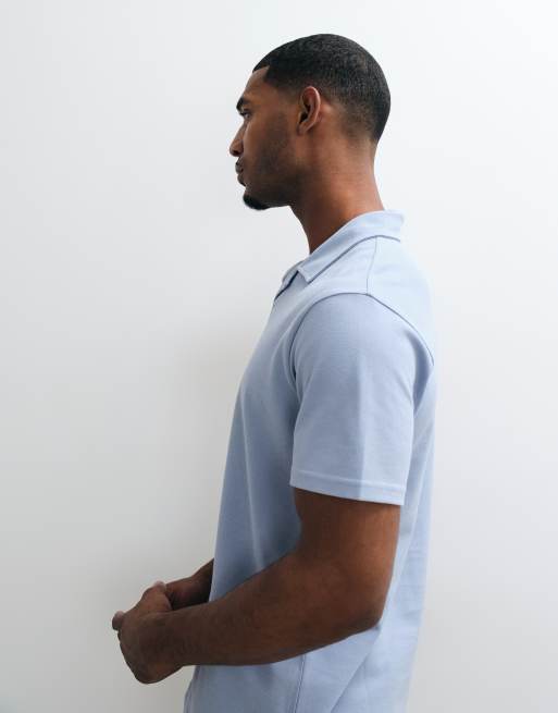 ASOS DESIGN breatheMAX™ Lite regular fit revere polo in blue pique , 4 of 5