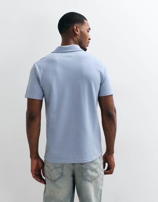ASOS DESIGN breatheMAX™ Lite regular fit revere polo in blue pique , 5 of 5