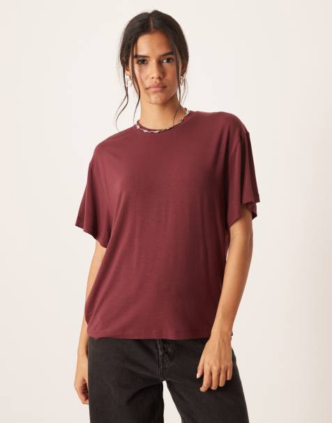 ASOS DESIGN breatheMAX™ lyocell draped T-shirt in burgundy - view 1