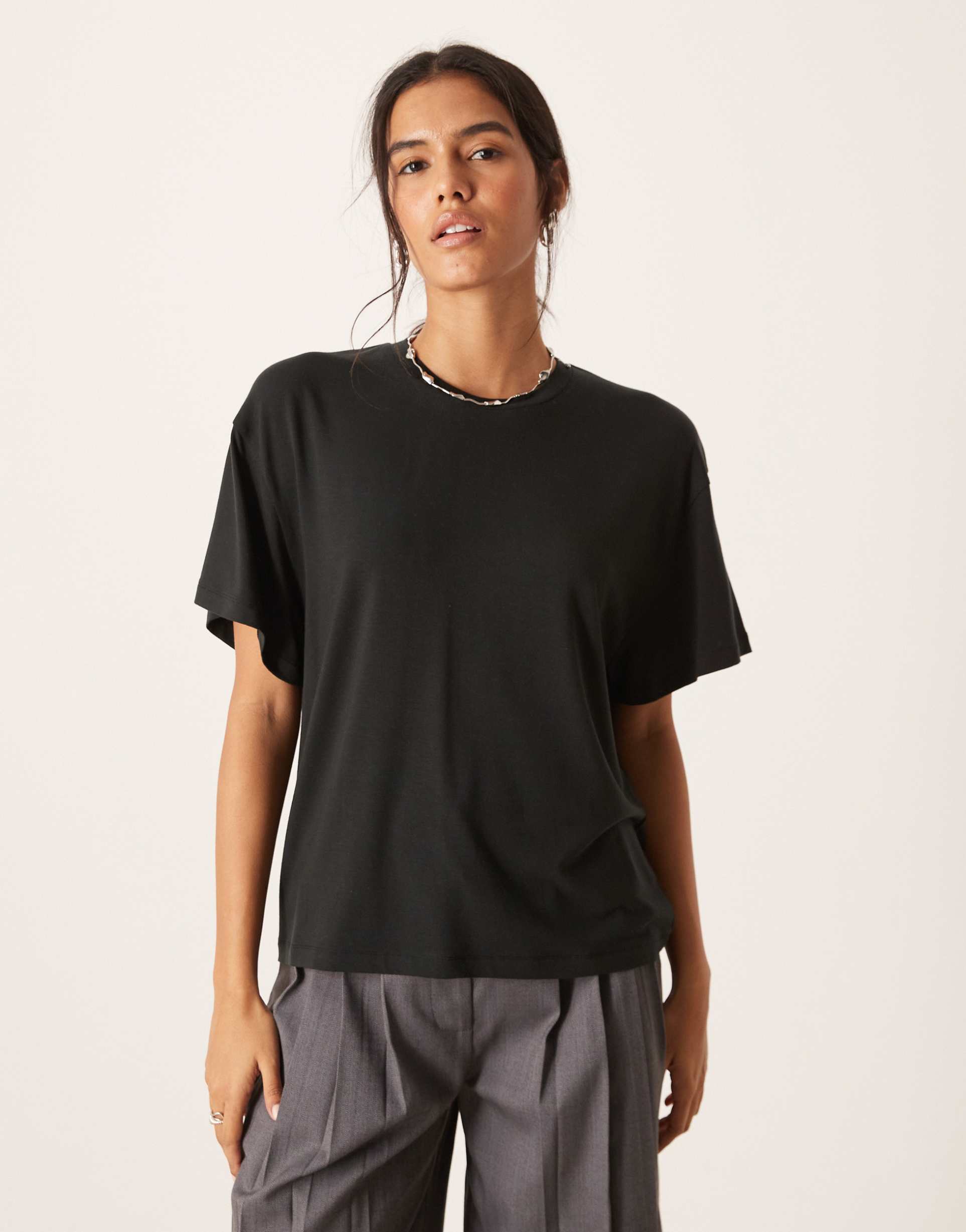 asos design breathemax™ lyocell drapey t-shirt in black