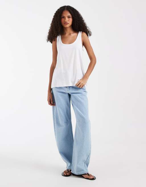 ASOS DESIGN breatheMAX™ lyocell slouchy scoop neck singlet in white, 2 of 4
