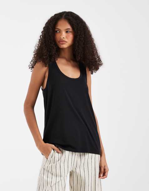 ASOS DESIGN breatheMAX™ lyocell slouchy scoop neck tank top in black - view 1