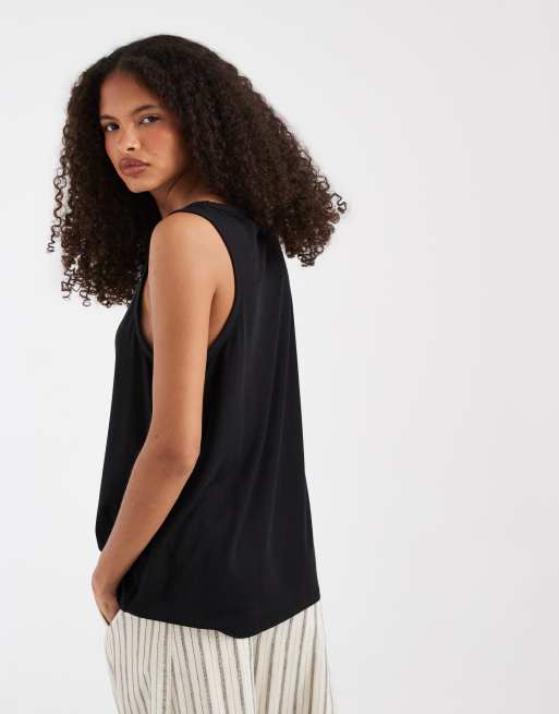 ASOS DESIGN breatheMAX™ lyocell slouchy scoop neck vest in black, 2 of 4