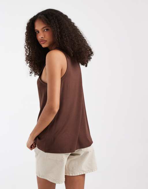 ASOS DESIGN breatheMAX™ lyocell slouchy scoop neck vest in chocolate, 4 of 4