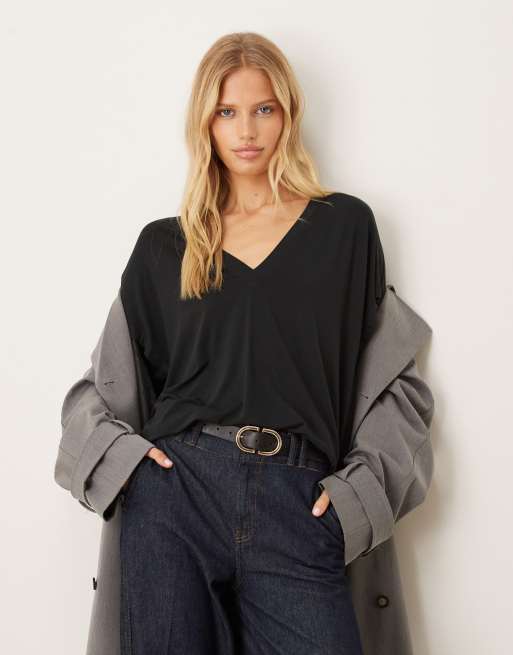 ASOS DESIGN breatheMAX™ lyocell V-neck T-shirt in black