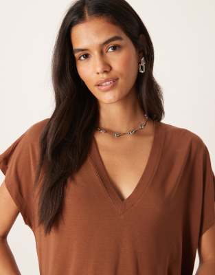 Asos Design Breathemax Lyocell V-neck T-shirt In Brown