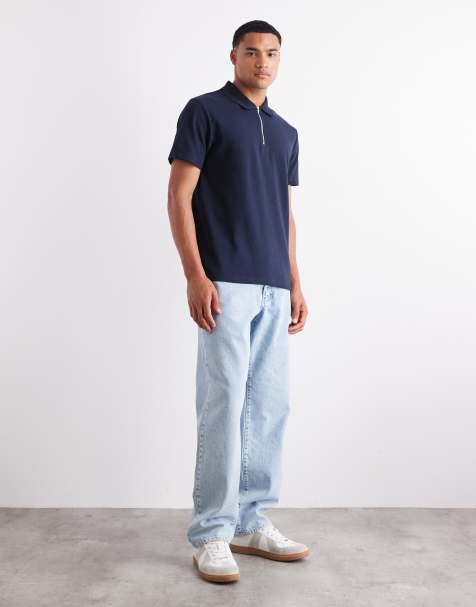 ASOS DESIGN – breatheMAX™ – Marinblå, kraftig pikétröja med dragkedja i bomullsmix - view 1