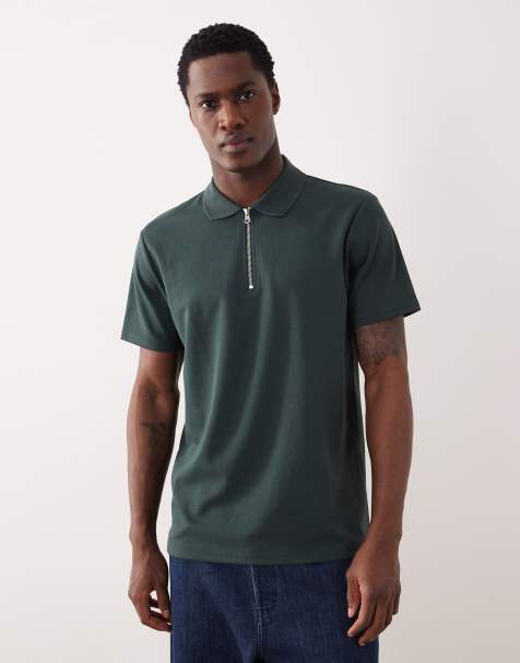 ASOS DESIGN - BreatheMAX™ - Mørkegrøn poloskjorte i kraftig bomuldsblanding med lynlås - view 1