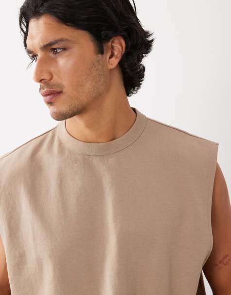 ASOS DESIGN – breatheMAX™ – Oversize-Tanktop aus schwerem Baumwollmix in Beige - view 1
