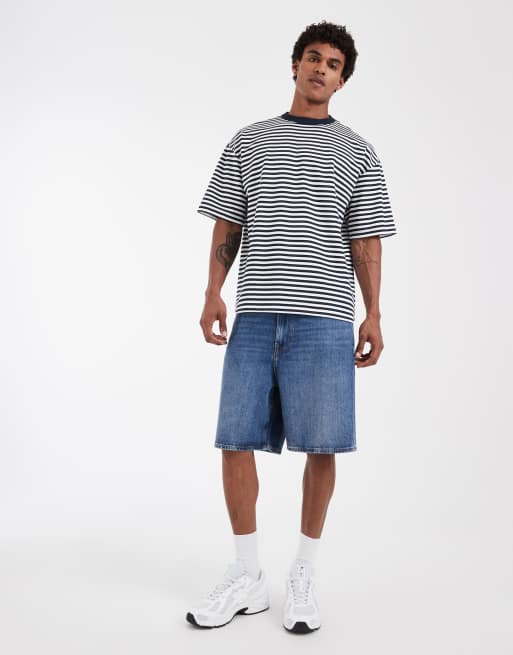 ASOS DESIGN breatheMAX™ oversized t-shirt in navy stripe , 2 of 5