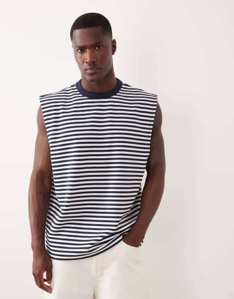 ASOS DESIGN breatheMAX™ oversized tank in navy stripe - view 1
