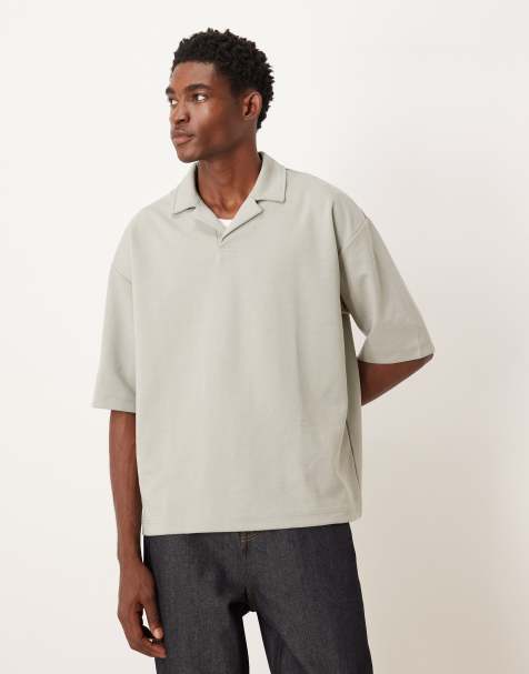 ASOS DESIGN - breatheMAX™ - Polo pesante oversize in misto cotone color salvia con mezze maniche e rever - view 1
