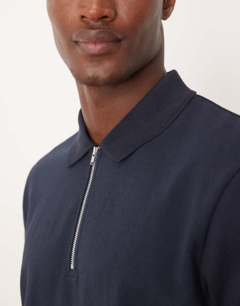 ASOS DESIGN – breatheMAX™ – Polohemd aus schwerem Baumwollmix in Marineblau mit Reißverschluss - view 1