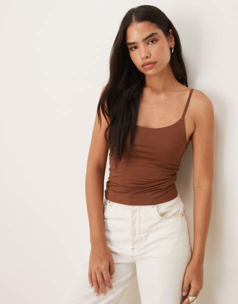 ASOS DESIGN breatheMAX™ polyamide cami tank top in chocolate - view 1