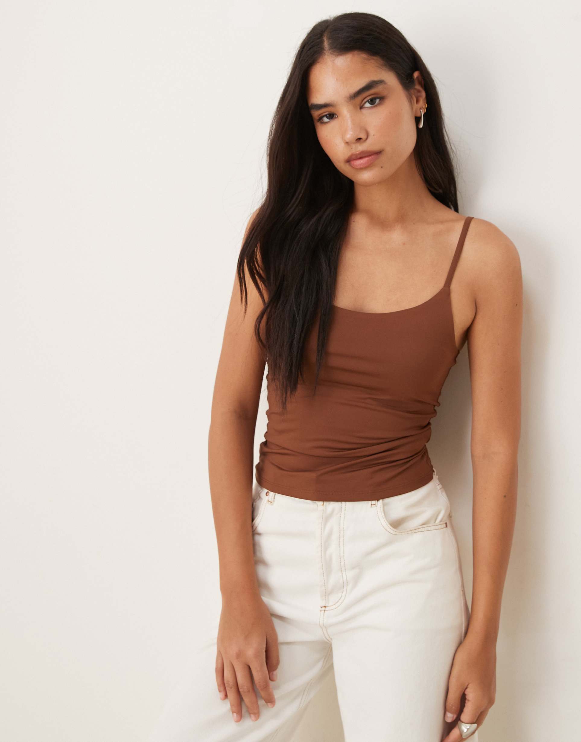 asos design breathemax™ polyamide cami tank top in chocolate