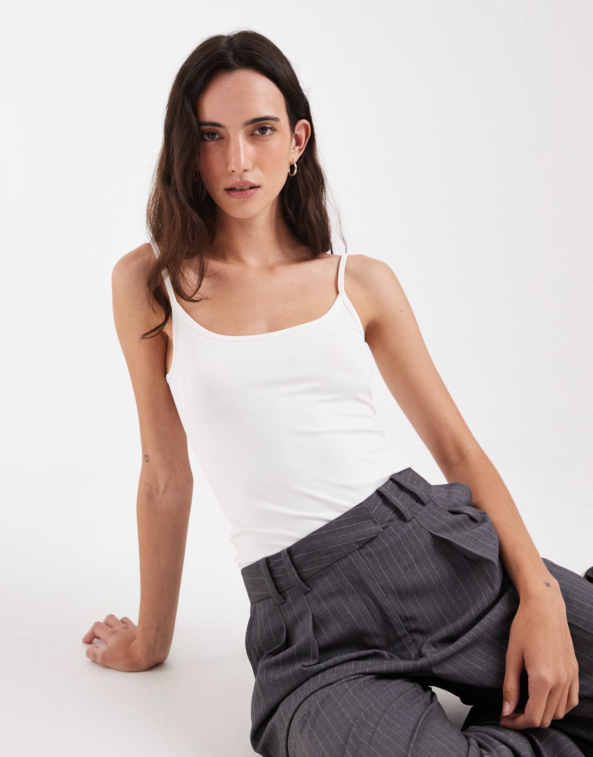 asos design breathemax™ polyamide scoop neck cami with elastic straps in white