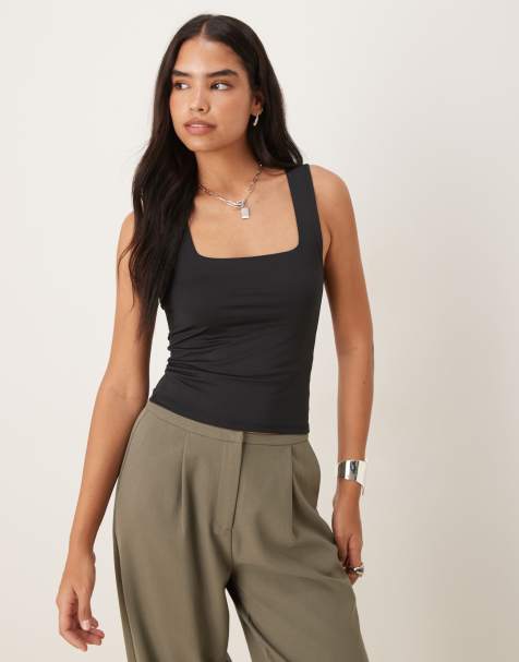 ASOS DESIGN breatheMAX™ polyamide square neck cami in black - view 1