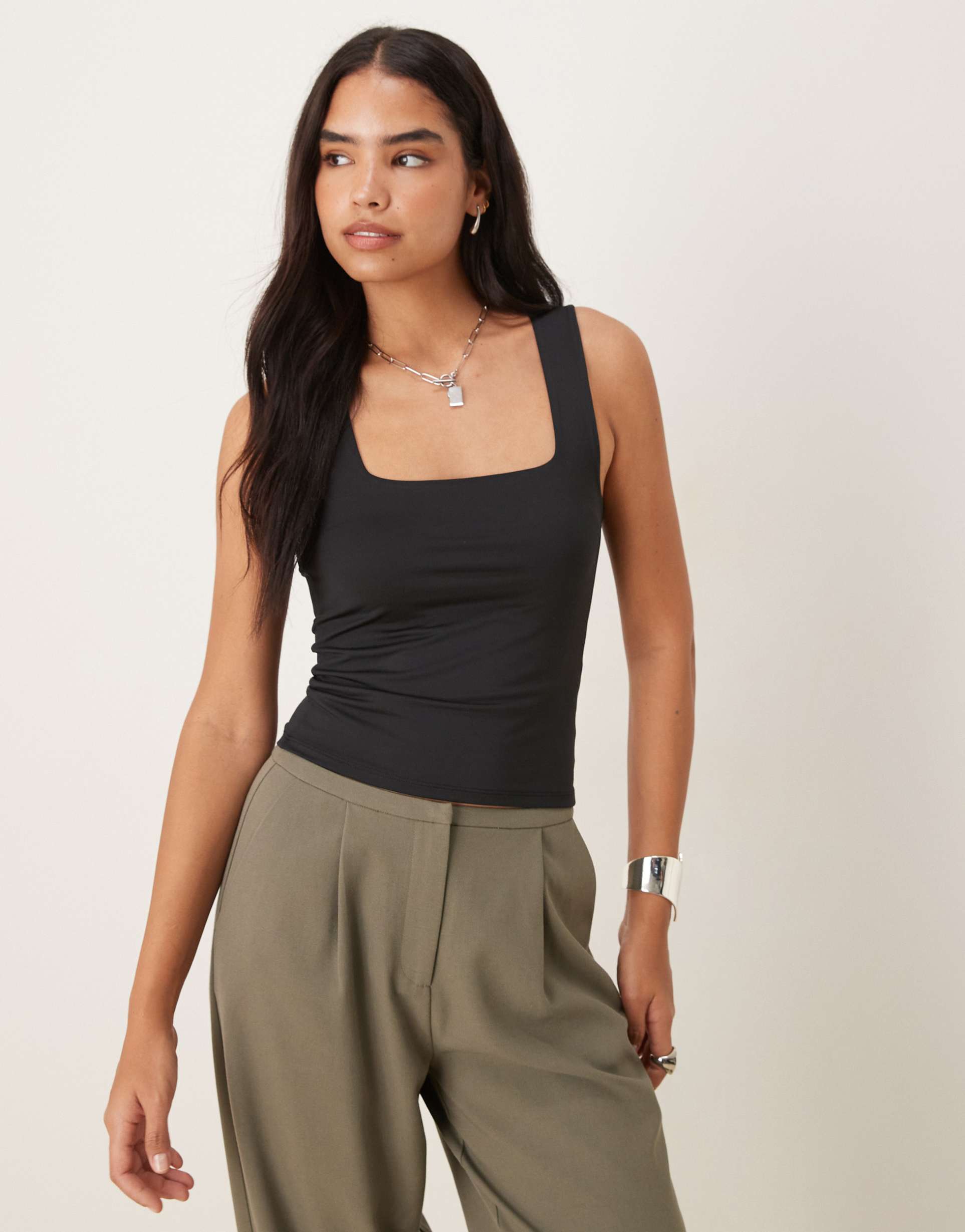 asos design breathemax™ polyamide square neck cami in black