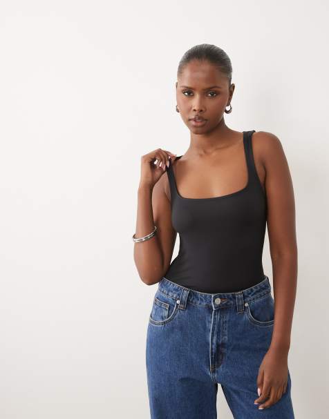 ASOS DESIGN breatheMAX™ polyamide square neck tank top in black - view 1