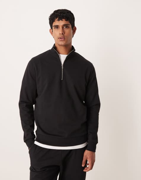 ASOS DESIGN breatheMAX™ quarter zip sweatshirt in black (part of a set) - view 1