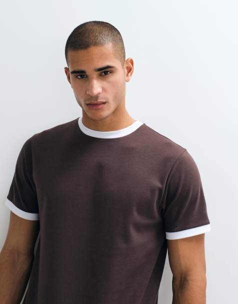 ASOS DESIGN breatheMAX™ regular fit t-shirt with tonal ringer in brown - view 1