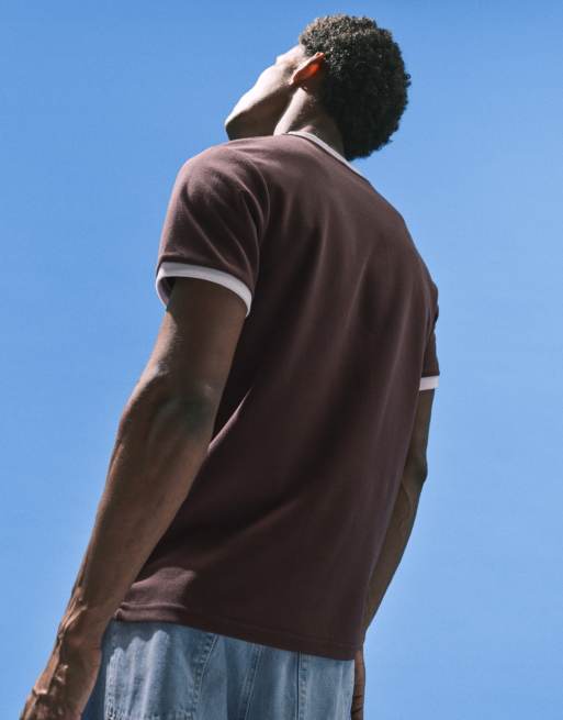 ASOS DESIGN breatheMAX™ regular fit t-shirt with tonal ringer in brown, 5 of 5