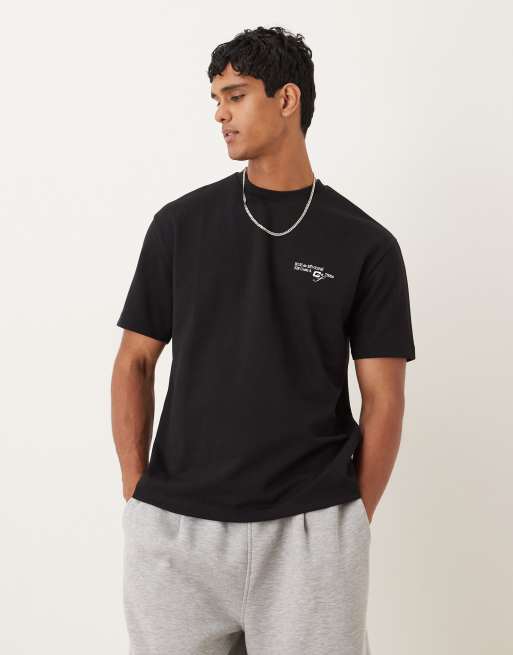 ASOS DESIGN – breatheMAX™ – Relaxed Fit T-Shirt aus schwerem Stoff in Schwarz mit Schriftzug-Print