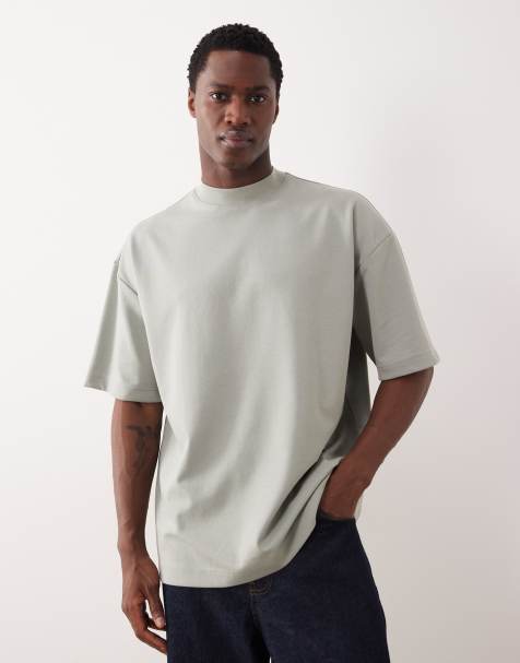 ASOS DESIGN - breatheMAX™ - Salviegrøn oversized T-shirt med høj hals i kraftig bomuldsblanding - view 1