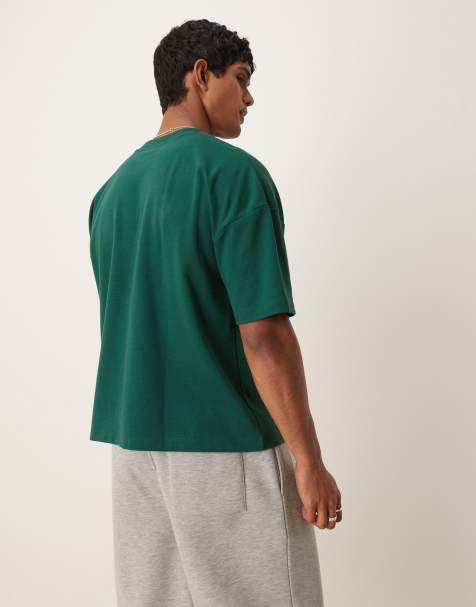 ASOS DESIGN – breatheMAX™ – Schweres, kastiges Oversize-T-Shirt in Grün mit überschnittener Schulter und „Summer“-Print - view 1