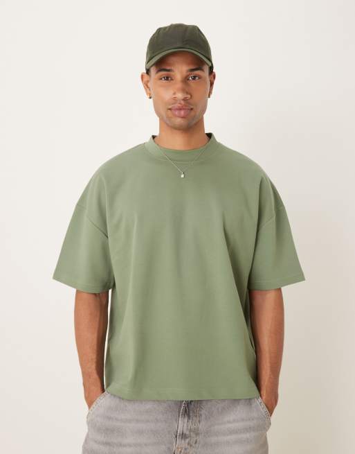 ASOS DESIGN – breatheMAX™ – Schweres, kastiges Oversize-T-Shirt in Salbeigrün mit überschnittener Schulter