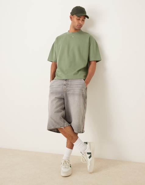 ASOS DESIGN – breatheMAX™ – Schweres, kastiges Oversize-T-Shirt in Salbeigrün mit überschnittener Schulter - view 1