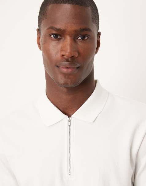 ASOS DESIGN – breatheMAX™ – Schweres Polohemd in Weiß mit Reißverschluss - view 1