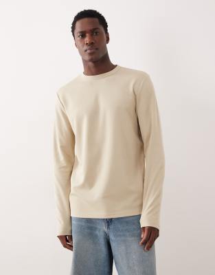 BreatheMAX - Schweres Regular-Fit-Langarmshirt aus Baumwollmix in Steinbeige-Neutral Neutral 3XL