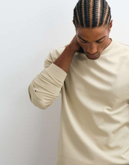 ASOS DESIGN – breatheMAX™ – Schweres Regular-Fit-Langarmshirt aus Baumwollmix in Steinbeige , 4 von 5