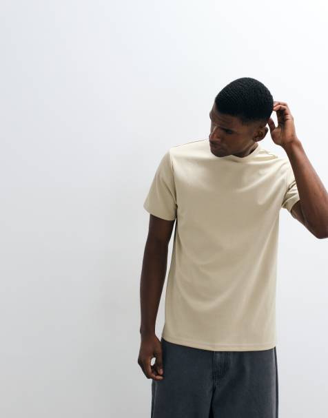 ASOS DESIGN – breatheMAX™ – Schweres Regular-Fit-T-Shirt aus Baumwollmix in Steinbeige - view 1
