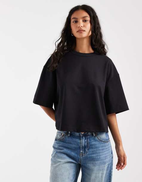 ASOS DESIGN - BreatheMAX™ - Sort cropped firkantet kortærmet T-shirt i interlock-stof - view 1