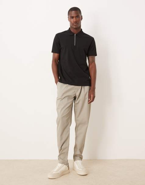 ASOS DESIGN - breatheMAX™ - Sort poloskjorte med lynlås i kraftig bomuldsblanding - view 1