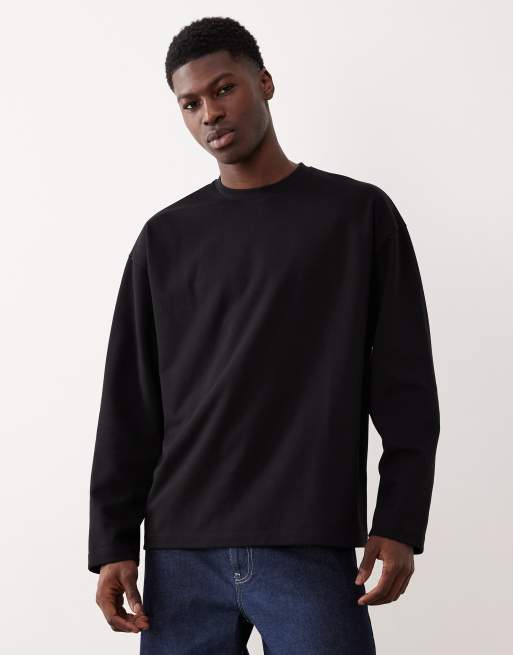 ASOS DESIGN – breatheMAX™ – Svart, kraftig, oversize t-shirt i bomullsmix med långa ärmar