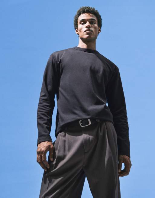 ASOS DESIGN - breatheMAX™ - T-shirt a maniche lunghe comoda pesante nera in misto cotone , 2 di 5