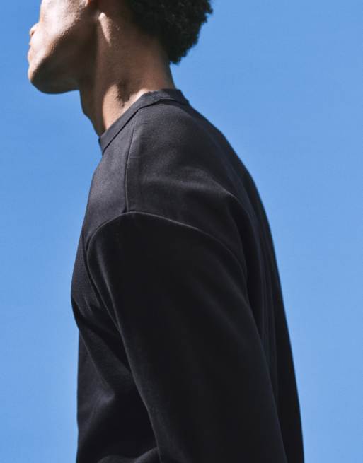 ASOS DESIGN - breatheMAX™ - T-shirt a maniche lunghe comoda pesante nera in misto cotone , 4 di 5