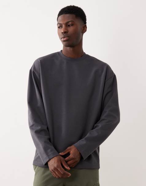 ASOS DESIGN - breatheMAX™ - T-shirt a maniche lunghe oversize pesante grigio antracite in misto cotone - view 1